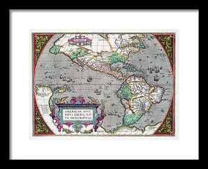 Old Map Of The Americas 1587 - Framed Print