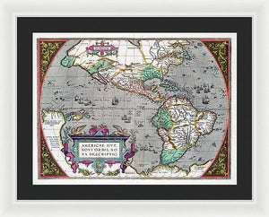 Old Map Of The Americas 1587 - Framed Print