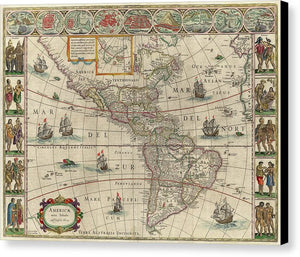 Old Map Of The Americas 1621 - Canvas Print