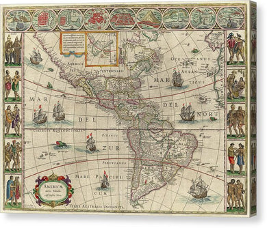 Old Map Of The Americas 1621 - Canvas Print