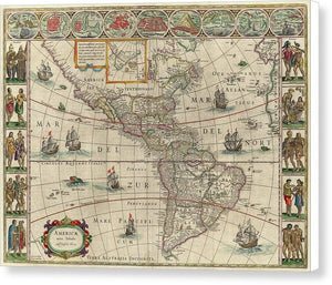 Old Map Of The Americas 1621 - Canvas Print