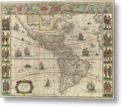 Old Map Of The Americas 1621 - Metal Print