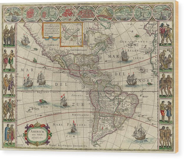 Old Map Of The Americas 1621 - Wood Print