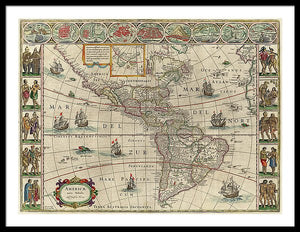 Old Map Of The Americas 1621 - Framed Print