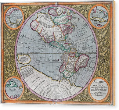 Old Map Of The Americas 1633 - Wood Print