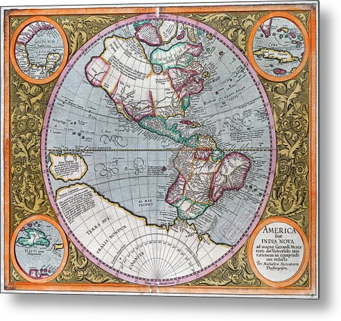 Old Map Of The Americas 1633 - Metal Print