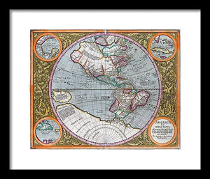 Old Map Of The Americas 1633 - Framed Print