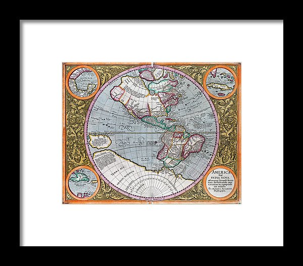 Old Map Of The Americas 1633 - Framed Print