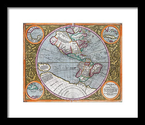 Old Map Of The Americas 1633 - Framed Print