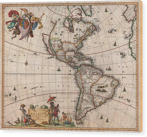 Old Map Of The Americas 1658 - Wood Print