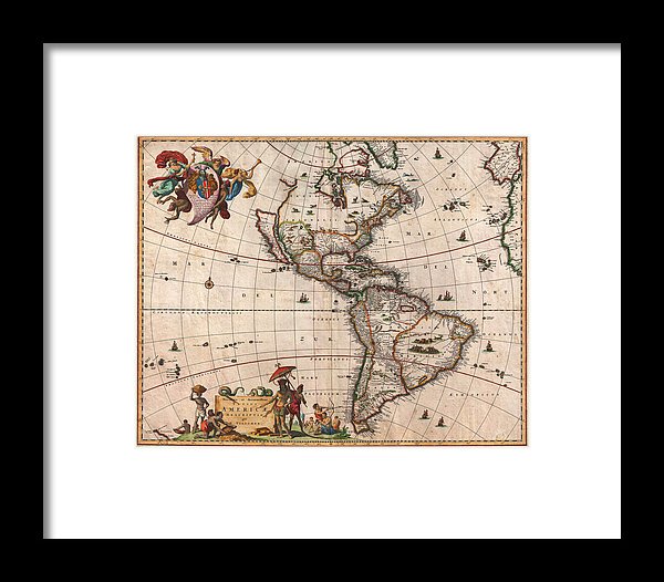 Old Map Of The Americas 1658 - Framed Print