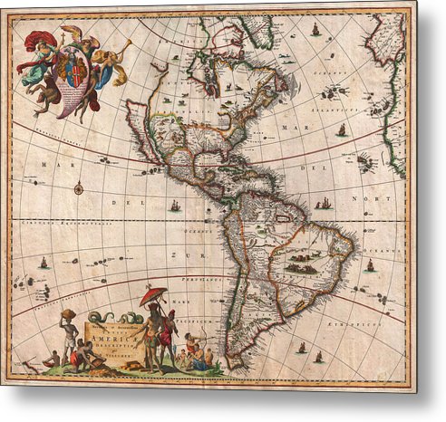 Map Of The Americas 1658 - Metal Print