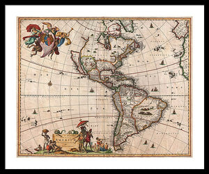 Old Map Of The Americas 1658 - Framed Print