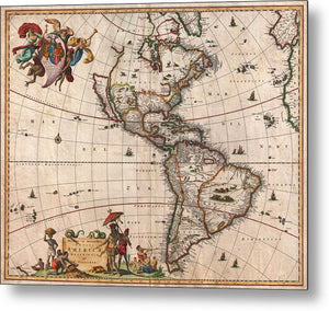 Old Map Of The Americas 1658 - Metal Print