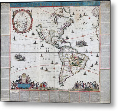 Map Of The Americas 1660 - Metal Print