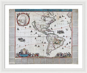 Old Map Of The Americas 1660 - Framed Print