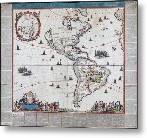 Map Of The Americas 1660 - Metal Print