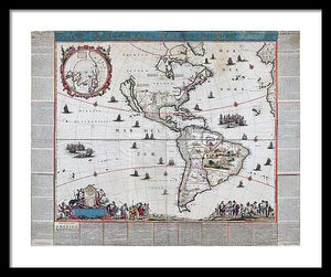 Old Map Of The Americas 1660 - Framed Print