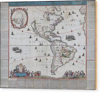 Old Map Of The Americas 1660 - Wood Print