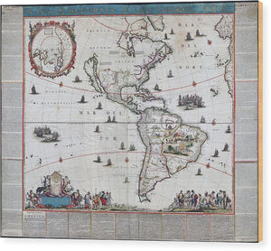 Old Map Of The Americas 1660 - Wood Print