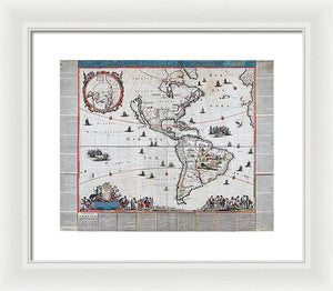 Old Map Of The Americas 1660 - Framed Print