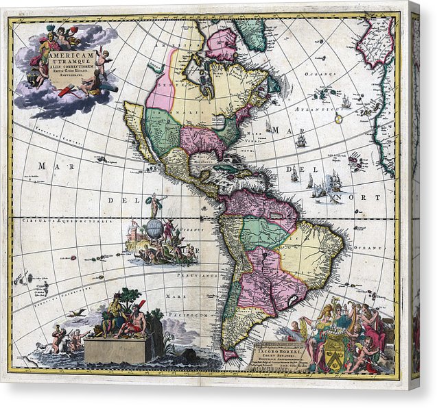 Old Map Of The Americas 1700 - Canvas Print