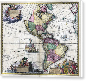 Old Map Of The Americas 1700 - Canvas Print