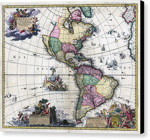 Old Map Of The Americas 1700 - Canvas Print