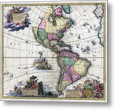 Map Of The Americas 1700 - Metal Print