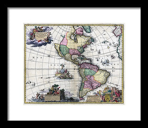 Old Map Of The Americas 1700 - Framed Print