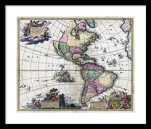 Old Map Of The Americas 1700 - Framed Print