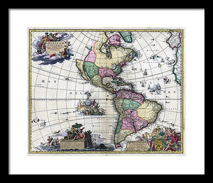 Old Map Of The Americas 1700 - Framed Print