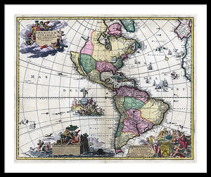 Old Map Of The Americas 1700 - Framed Print