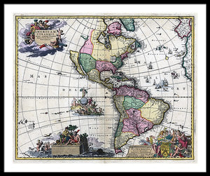 Old Map Of The Americas 1700 - Framed Print