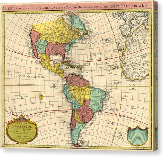 Old Map Of The Americas 1739 - Canvas Print