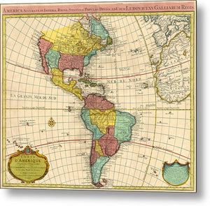 Old Map Of The Americas 1739 - Metal Print