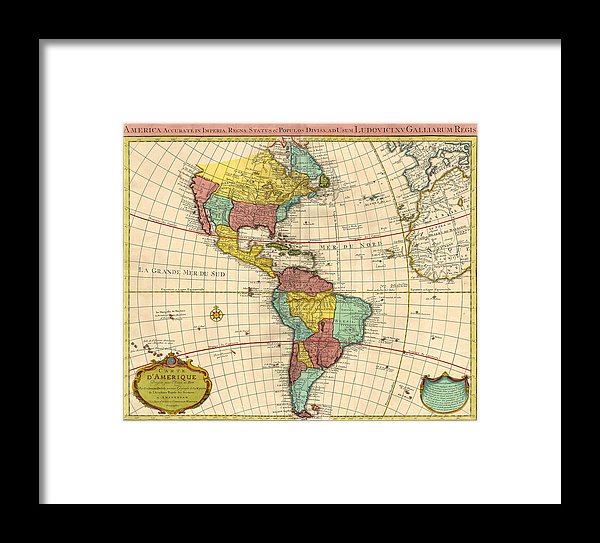 Old Map Of The Americas 1739 - Framed Print