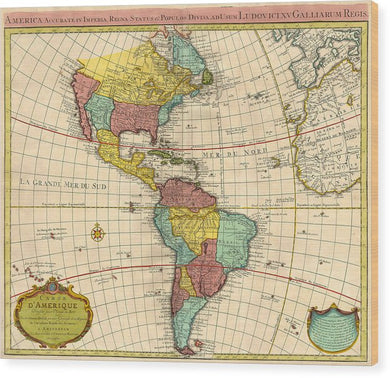 Old Map Of The Americas 1739 - Wood Print