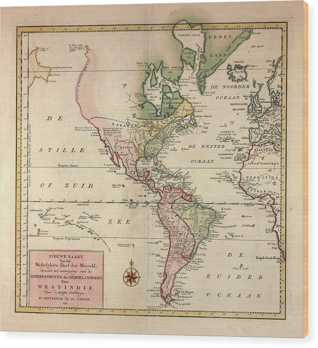 Map Of The Americas 1754 - Wood Print