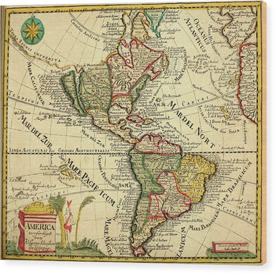 Old Map Of The Americas 1761 - Wood Print