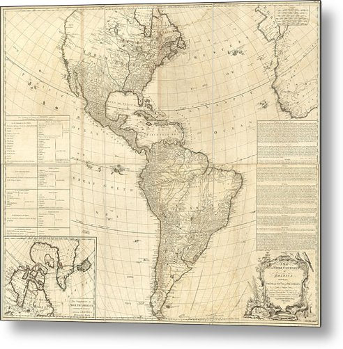 Map Of The Americas 1772 - Metal Print