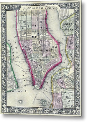 Old Map Of New York City 1860 - Metal Print