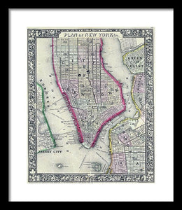 Old Map Of New York City 1860 - Framed Print