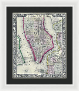 Old Map Of New York City 1860 - Framed Print