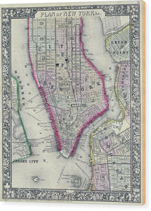 Old Map Of New York City 1860 - Wood Print