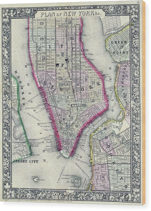 Old Map Of New York City 1860 - Wood Print