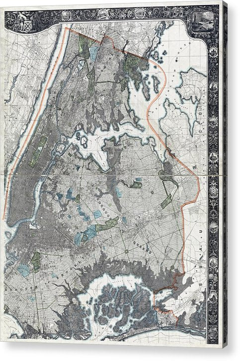 Old Map Of New York City 1900 - Acrylic Print