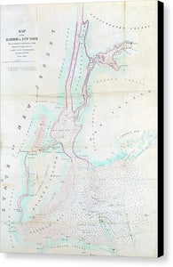 Old Map Of New York Harbor 1857 - Canvas Print