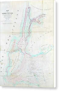 Old Map Of New York Harbor 1857 - Canvas Print