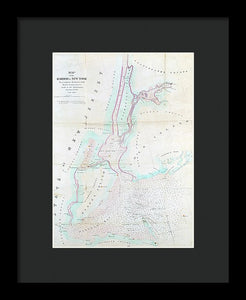 Old Map Of New York Harbor 1857 - Framed Print